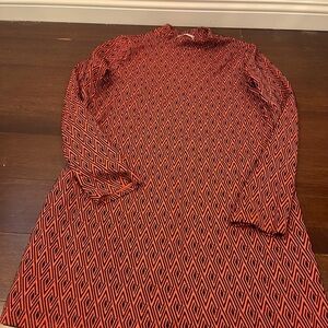 zara Geometric orange & Black jacquard mock neck Long Sleeve shift Dress large